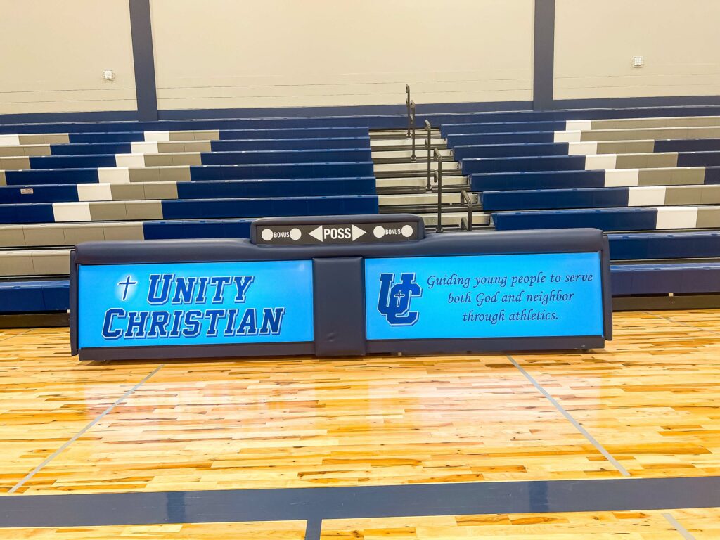 New gym equipment custom-made for Unity Christian High School in central Iowa.